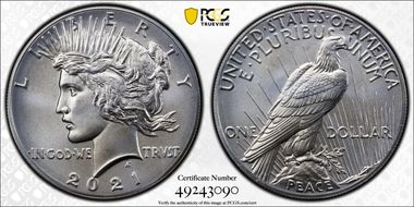 2021 $1 Peace Dollar 100th Anniversary MS69