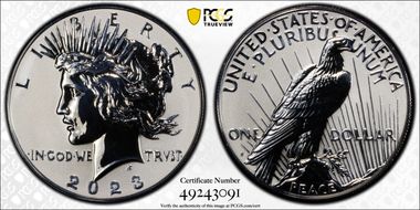2023-S $1 Peace Dollar Rev PR Two-Coin Reverse Proof Set PR69