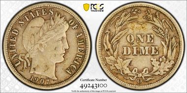 1907-O 10C XF45