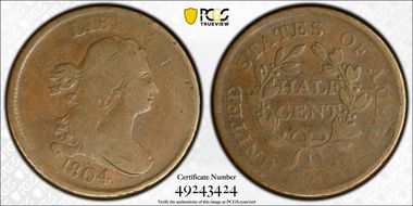 1804 1/2C Crosslet 4, No Stems VG10BN
