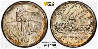 1937-D 50C Oregon MS67+ 