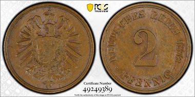 1873-C 2 Pfg AU58BN