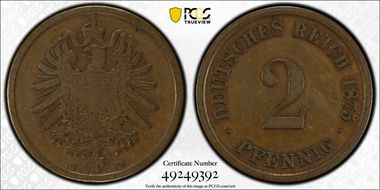 1875-D 2 Pfg J-2 VF30BN