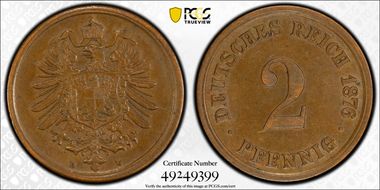 1876-D 2 Pfg AU58BN