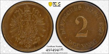 1876-G 2 Pfg AU55BN