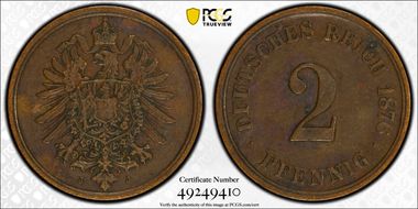 1876-J 2 Pfg AU50BN