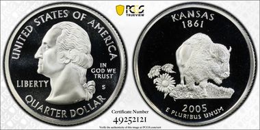 2005-S 25C Kansas, Silver Die Dent, FS-901 PR69DCAM