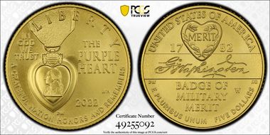2022-W $5 National Purple Heart Hall of Honor MS70