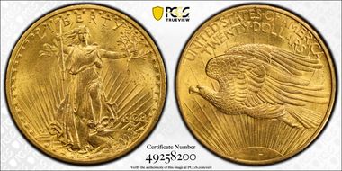 1908 $20 No Motto MS64