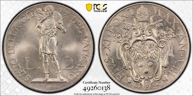 1929 2 Lire Anno VIII MS66