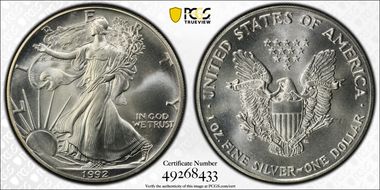 1992 $1 Silver Eagle MS68