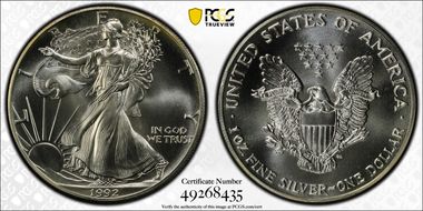 1992 $1 Silver Eagle MS68