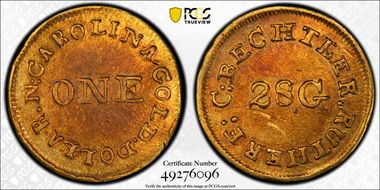 (1834-37) G$1 C. Bechtler, 28.G Centered Plain Edge XF45