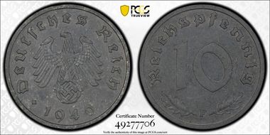 1940-F 10 Pfg J-371 Regular Issue MS62