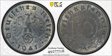 1941-A 10 Pfg J-371 Regular Issue MS62