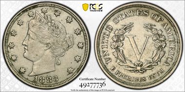 1883 5C No CENTS XF45