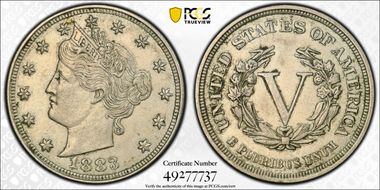 1883 5C No CENTS AU53
