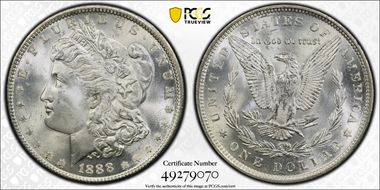 1888 $1 VAM 11, Doubled Ear MS65