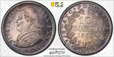1868-R 10 Sol Anno XXII KM-1376 MS66