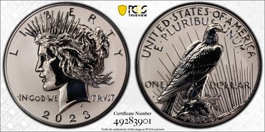 2023-S $1 Peace Dollar Rev PR Two-Coin Reverse Proof Set PR70