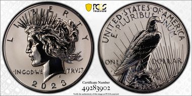 2023-S $1 Peace Dollar Rev PR Two-Coin Reverse Proof Set PR70