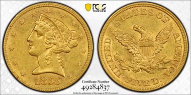 1855 $5 AU55