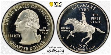 1999-S 25C Delaware Silver PR68DCAM