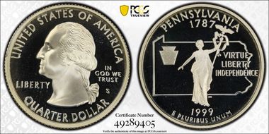 1999-S 25C Pennsylvania Silver PR69DCAM