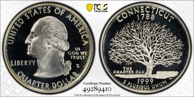 1999-S 25C Connecticut Silver PR69DCAM