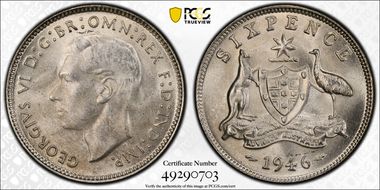 1946(m) 6D KM-38a  Ag MS64