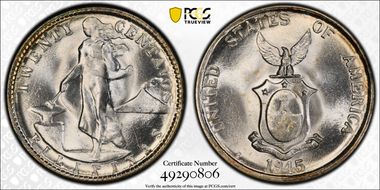 1945-D 20C KM-182  Ag MS66