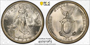 1944-S 50C KM-183  Ag MS65