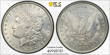 1878 8TF $1 VAM 20, Doubled Date AU58