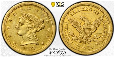 1843-O $2.50 Small Date N1