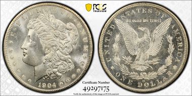 1904-O $1 VAM 4B, Fishhook MS65