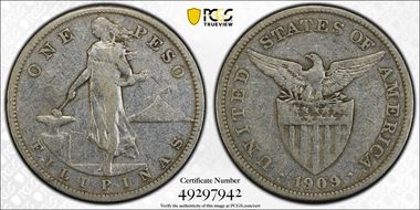 1909-S Peso KM-172  Ag VF25