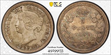 1858 5C Lg 5/Sm 5 Denomination MS65