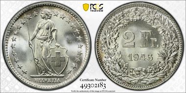 1945 B 2 Fr MS65