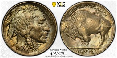 1913-S 5C Type 2 AU58