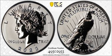 2023-S $1 Peace Dollar Rev PR Two-Coin Reverse Proof Set PR70