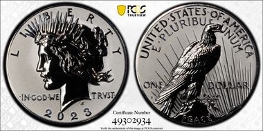 2023-S $1 Peace Dollar Rev PR Two-Coin Reverse Proof Set PR69
