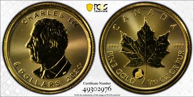 2024 $5 ML Treasured Gold Maple Leaf Polar Bear Privy First Strike MS69