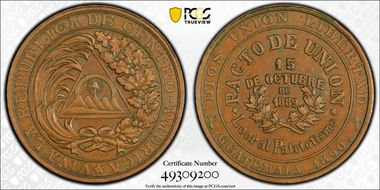 1890 Medal Prober-350 AE Central American Union AU58