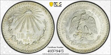 1945-M Peso KM-455 Ag MS66