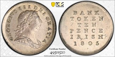 1805 10D Tkn S-6617 KM-Tn3 Ag Bank Token MS62