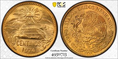 1974-Mo 20C Bronze MS65RD
