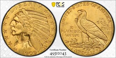 1909-D $5 MS62+