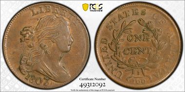 1807/6 1C Large 7 AU58BN