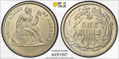 '1868' 10C J-641 PR65