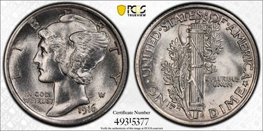 1916 10C Mercury MS65FB